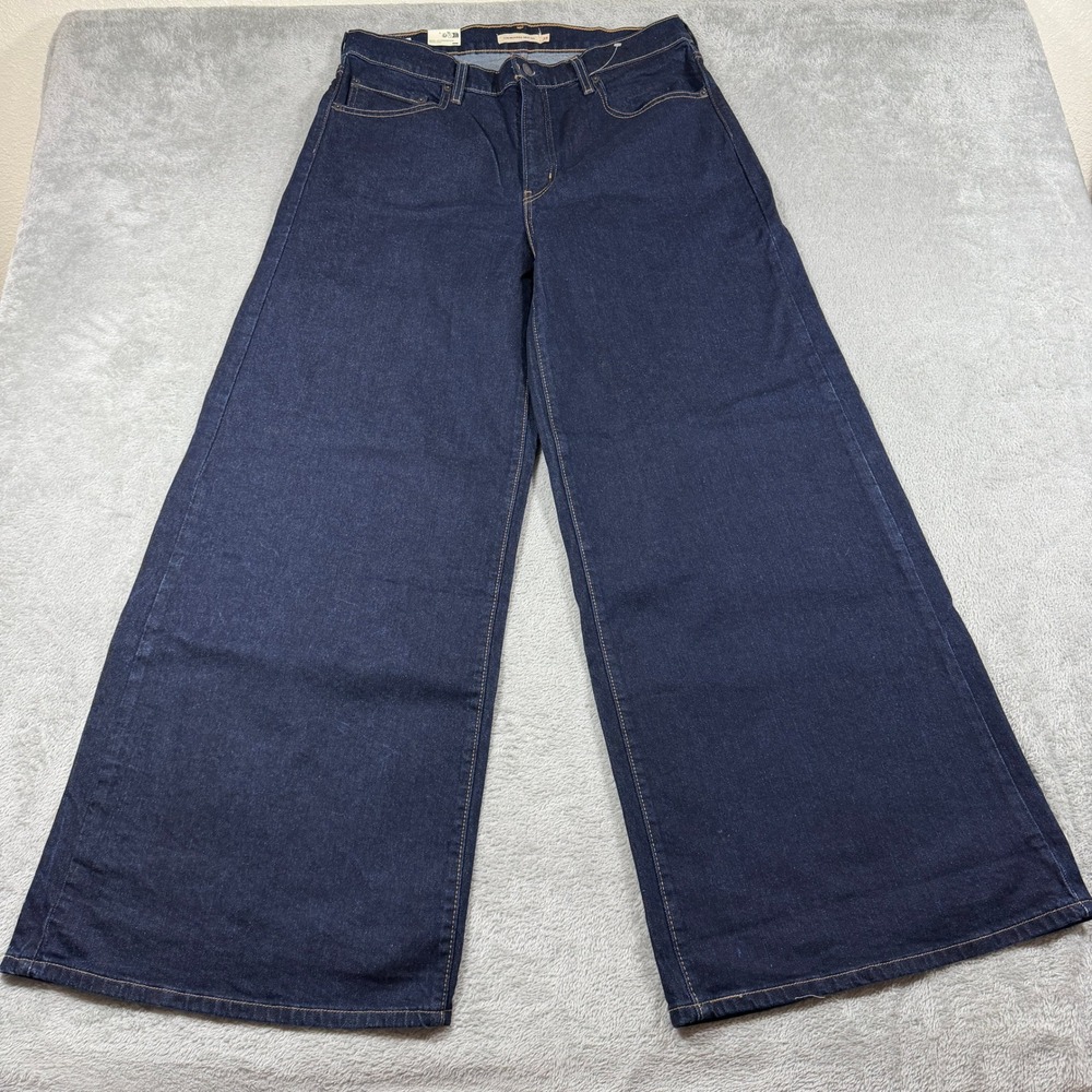 Levi's Premium 728‎ High Rise Wide Leg Jeans Women 33 Blue Dark Wash Denim NWT